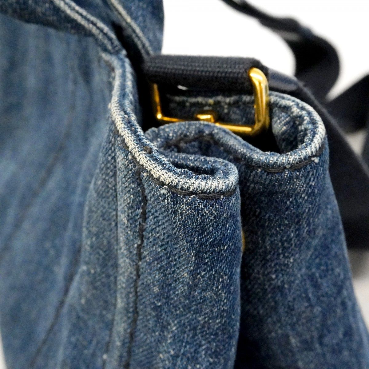 Prada Tote Canapa Denim Blue Gold 2-Way — view 7