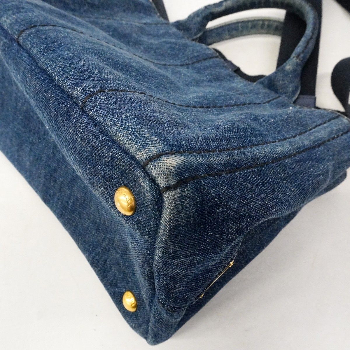 Prada Tote Canapa Denim Blue Gold 2-Way — view 6