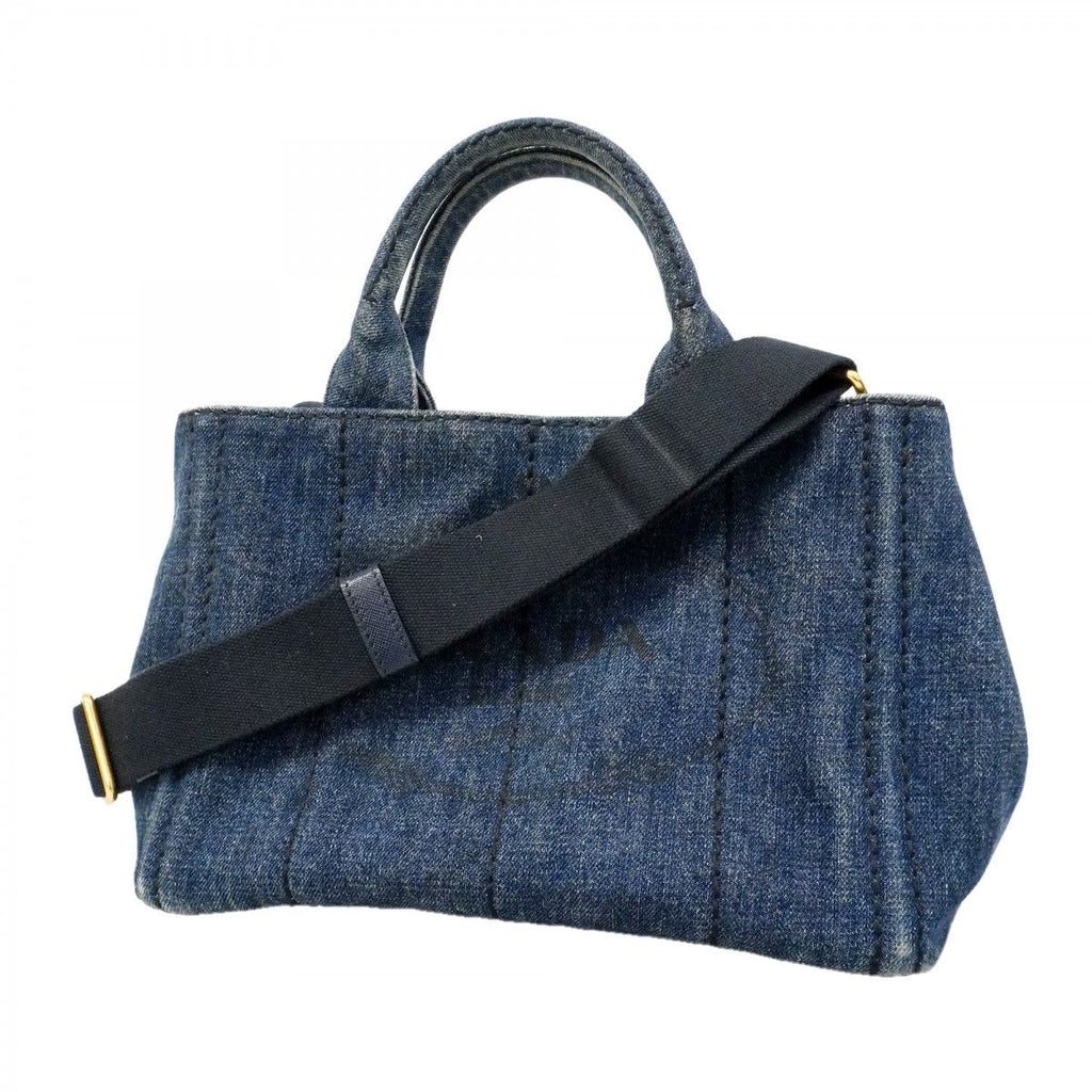 Prada Tote Canapa Denim Blue Gold 2-Way