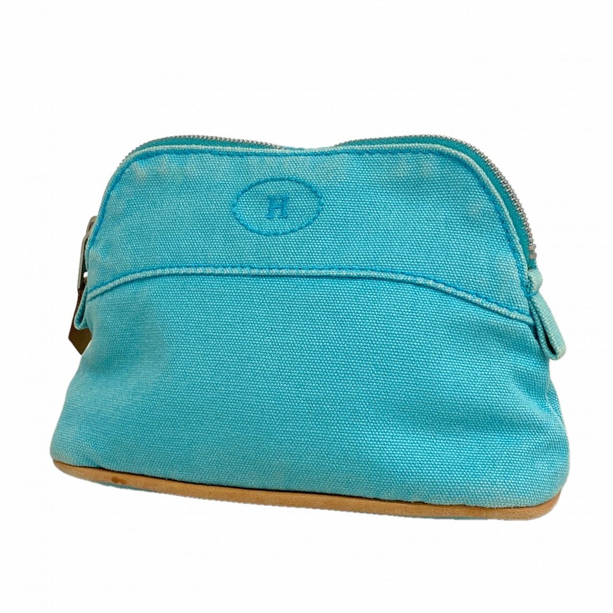Hermes Pouch Bolide Canvas Blue Silver