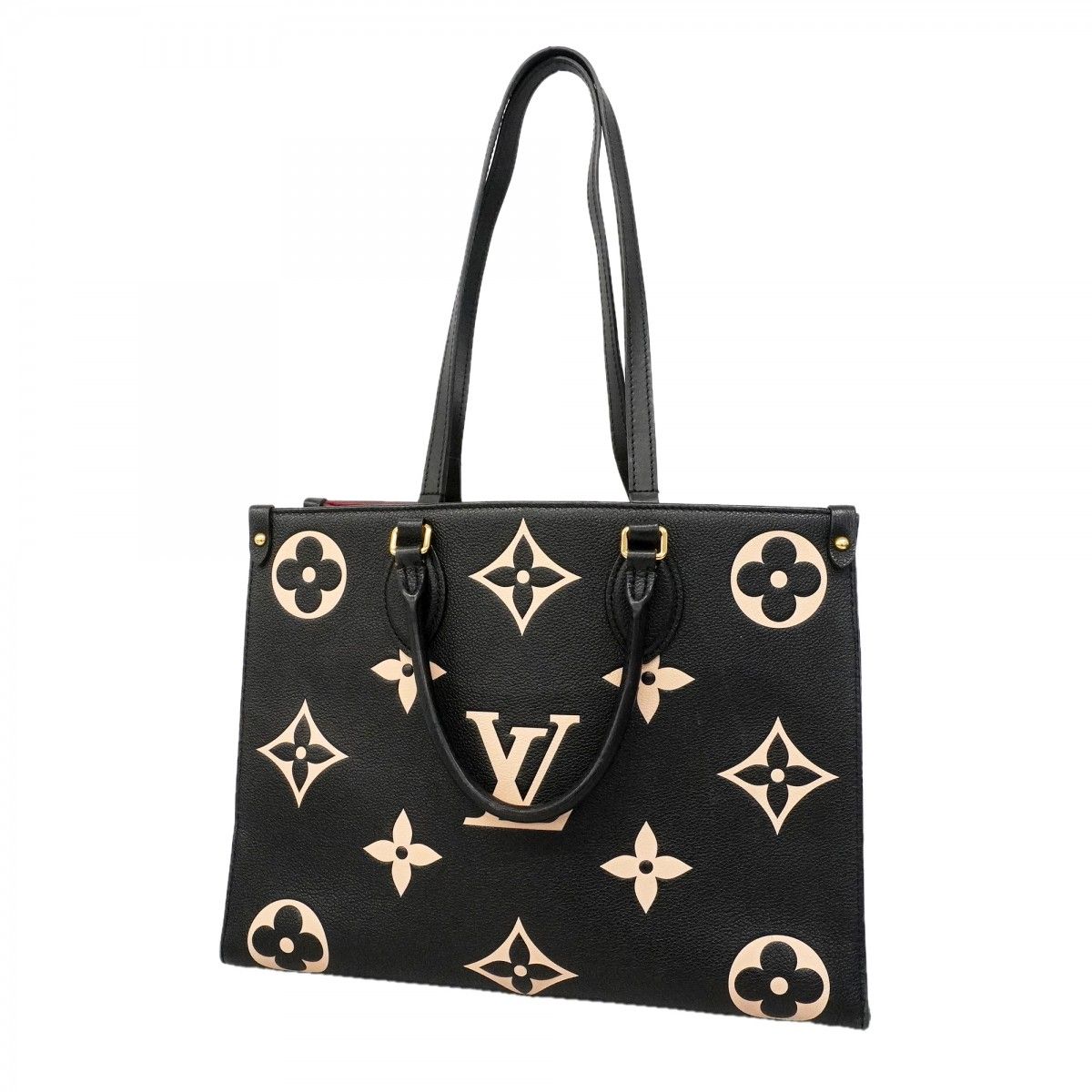 Louis Vuitton Tote Monogram Empreinte Bicolor On The Go MM Black Beige 2-Way