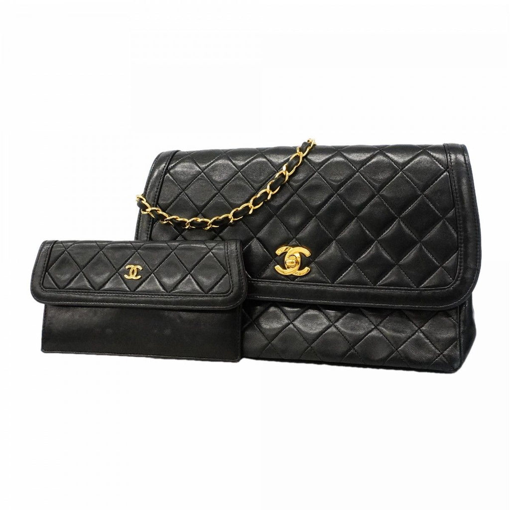 Chanel Shoulder Bag Quilted Lambskin Black Gold