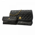 Chanel Shoulder Bag Quilted Lambskin Black Gold