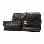 Chanel Shoulder Bag Quilted Lambskin Black Gold