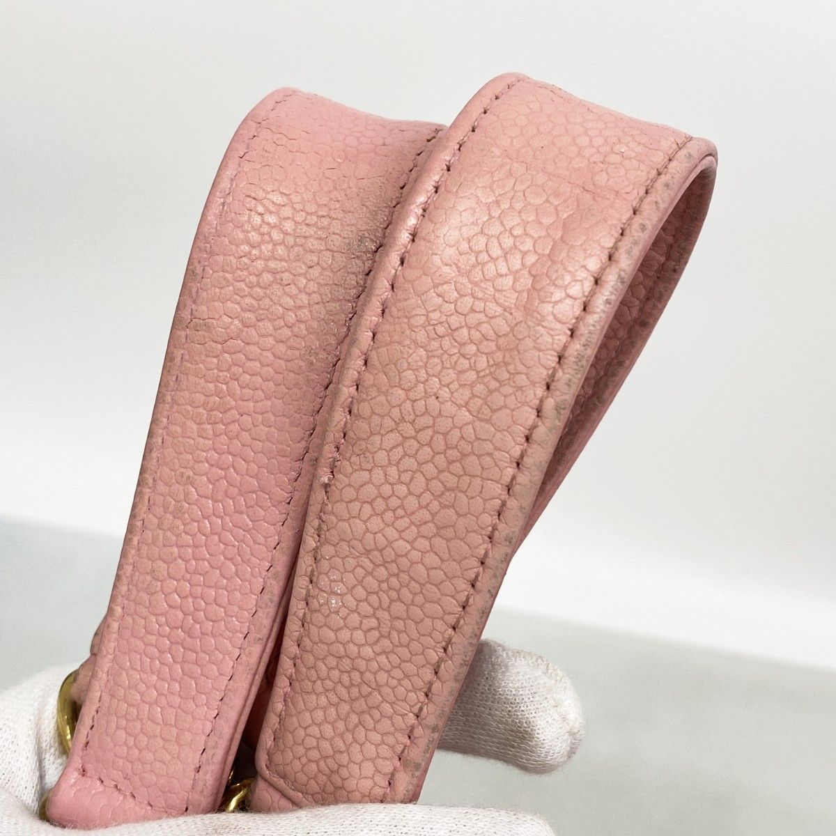 Chanel Shoulder Bag Quilted Caviar Leather Pink Gold — view 8