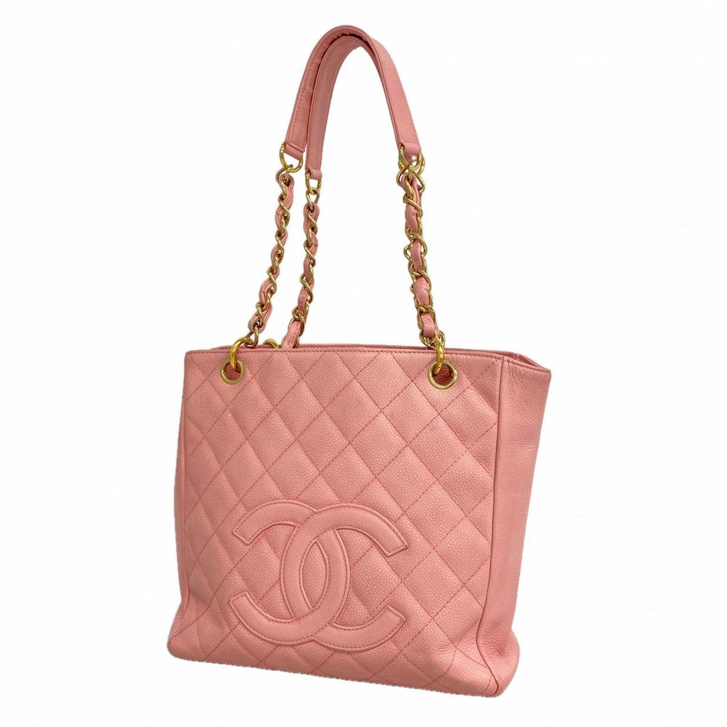 Chanel Shoulder Bag Quilted Caviar Leather Pink Gold