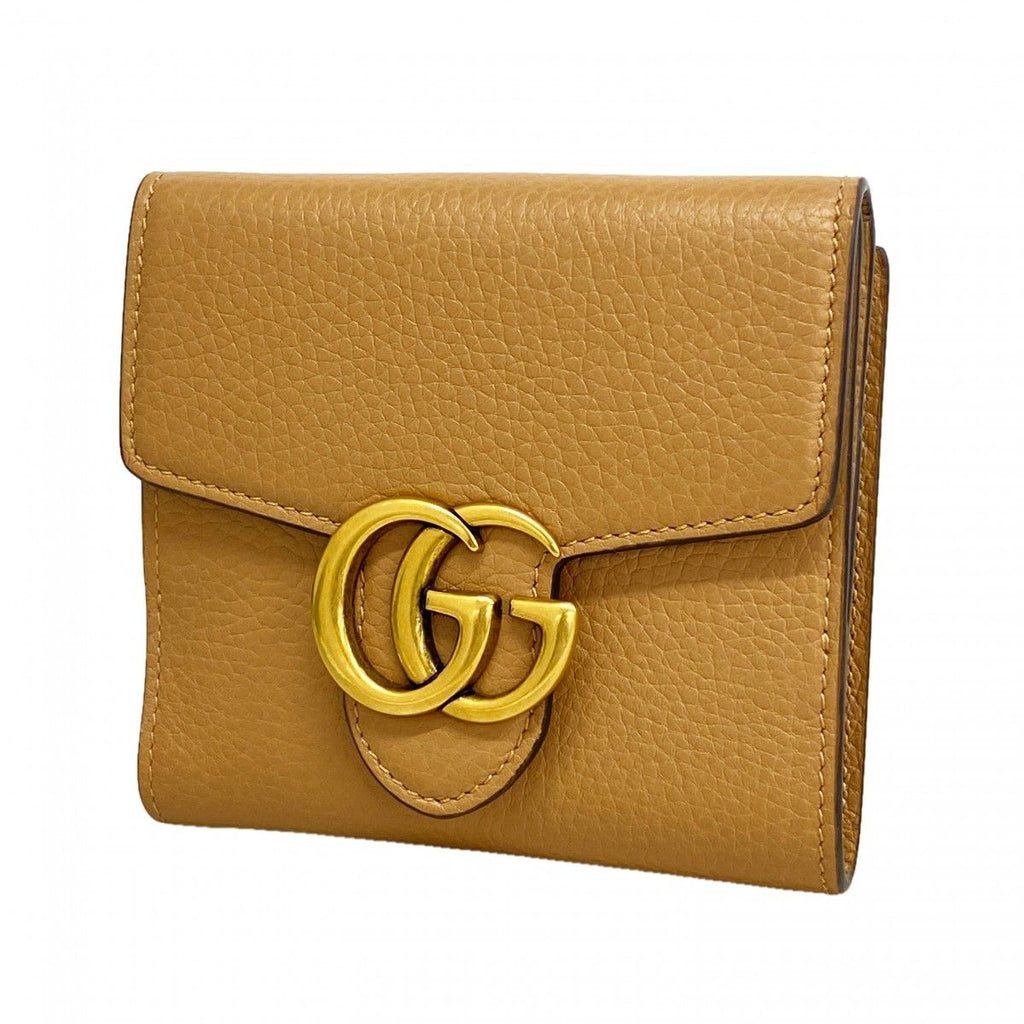 Gucci Wallet GG Marmont Leather Beige Brown Gold