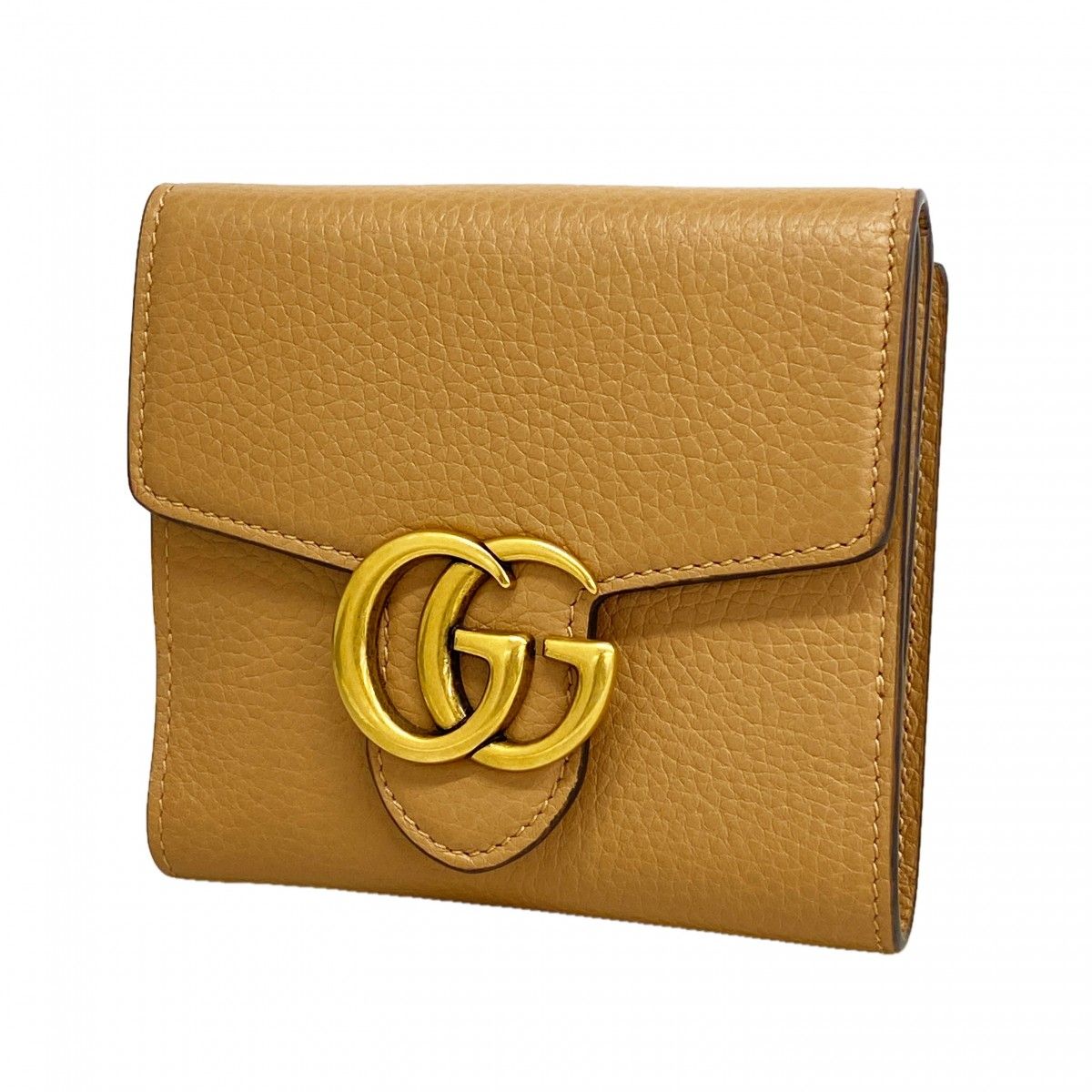 Gucci Wallet GG Marmont Leather Beige Brown Gold