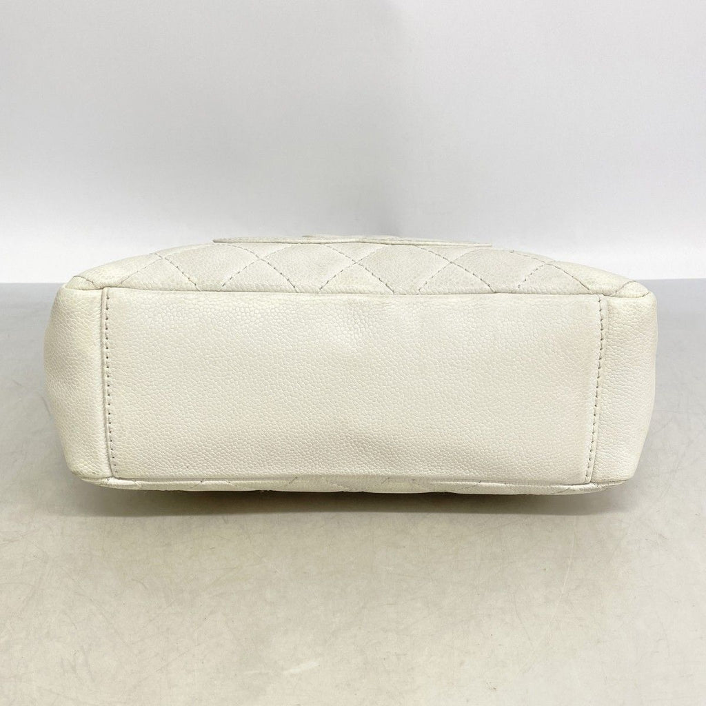 Chanel Shoulder Bag Quilted Caviar Leather White Silver — view 3