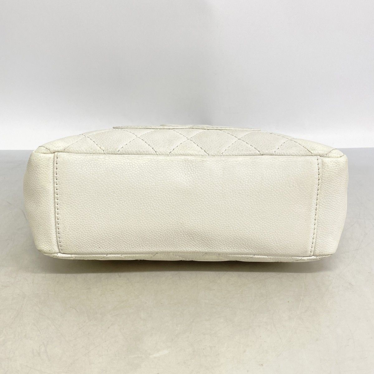 Chanel Shoulder Bag Quilted Caviar Leather White Silver — view 3