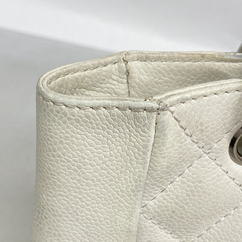 Chanel Shoulder Bag Quilted Caviar Leather White Silver — view 8
