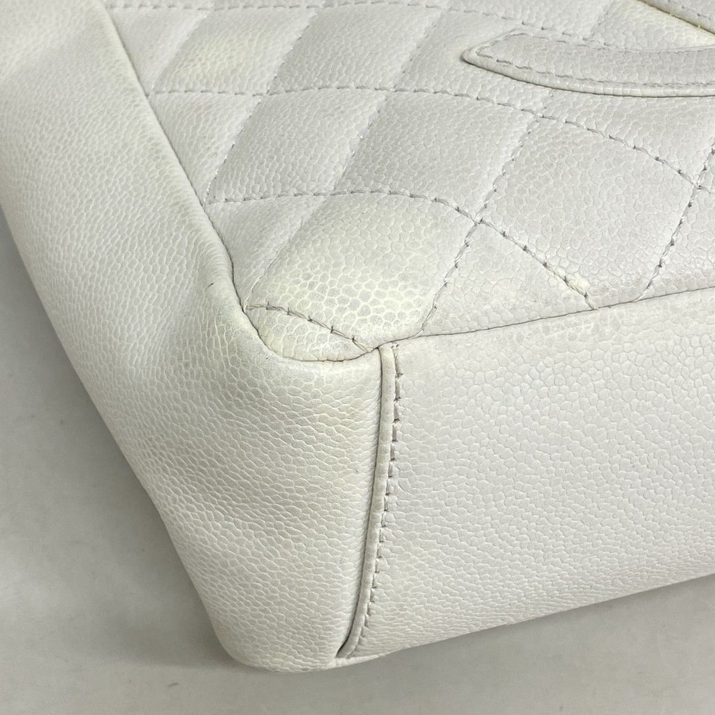 Chanel Shoulder Bag Quilted Caviar Leather White Silver — view 6