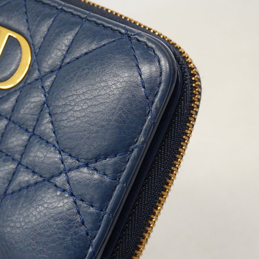 Dior Wallet Cannage Leather Blue Gold — view 6