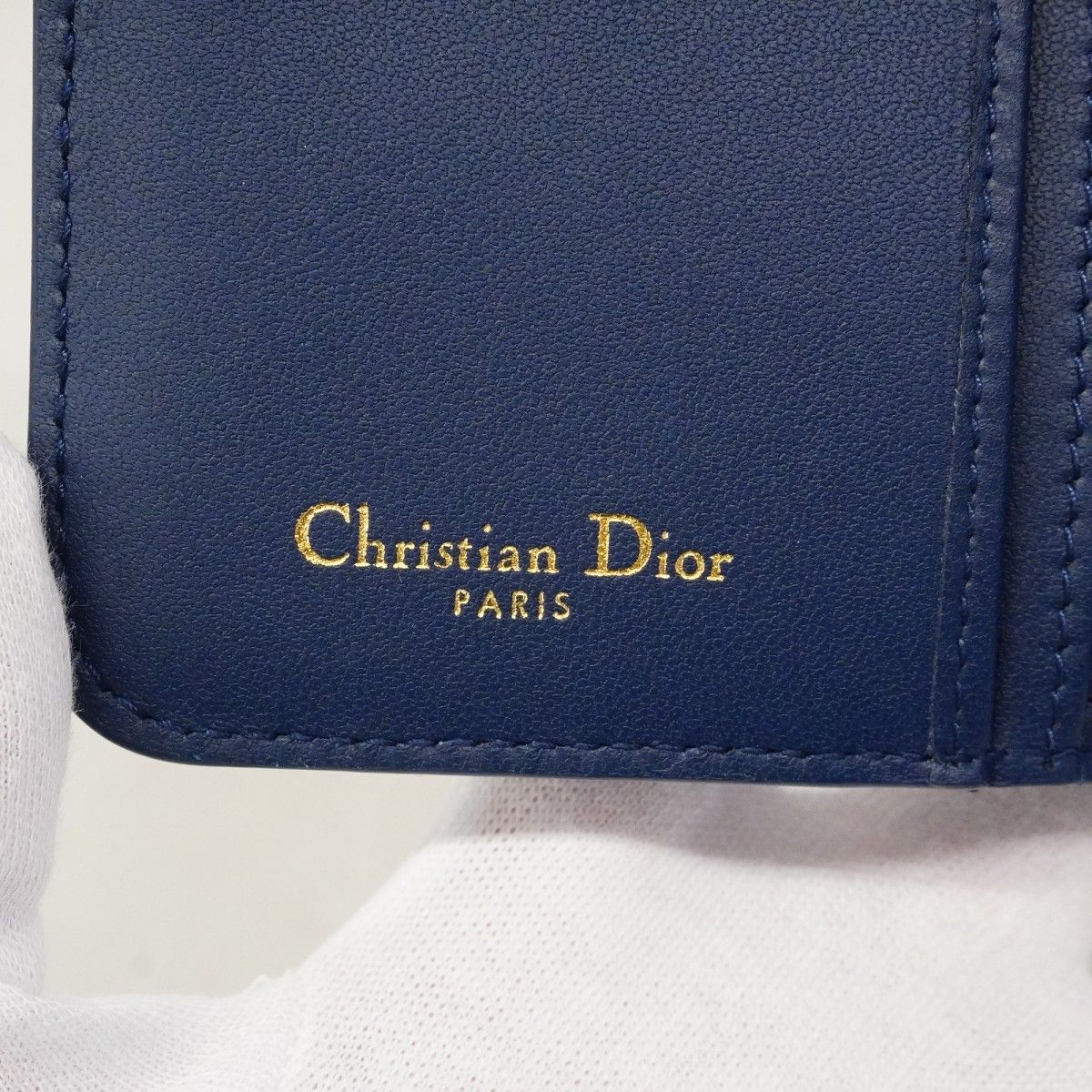 Dior Wallet Cannage Leather Blue Gold — view 5
