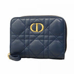 Dior Wallet Cannage Leather Blue Gold
