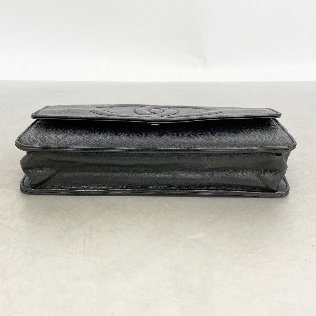 Chanel Shoulder Wallet Caviar Leather Black Gold — view 3