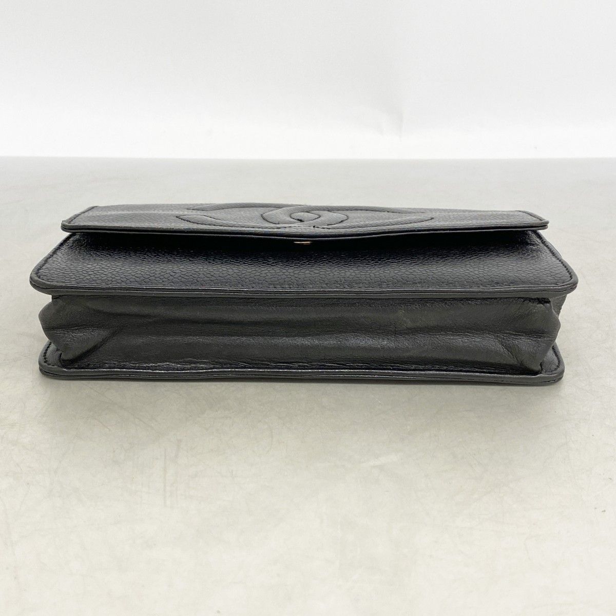 Chanel Shoulder Wallet Caviar Leather Black Gold — view 3