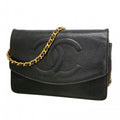 Chanel Shoulder Wallet Caviar Leather Black Gold