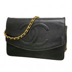 Chanel Shoulder Wallet Caviar Leather Black Gold