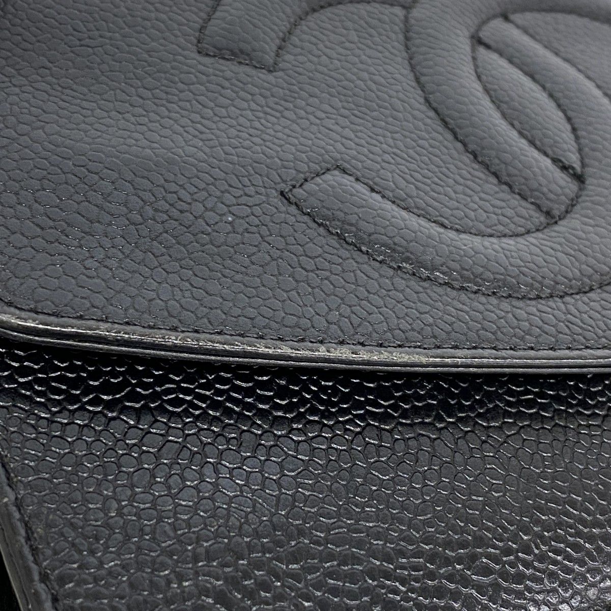 Chanel Shoulder Wallet Caviar Leather Black Gold — view 7