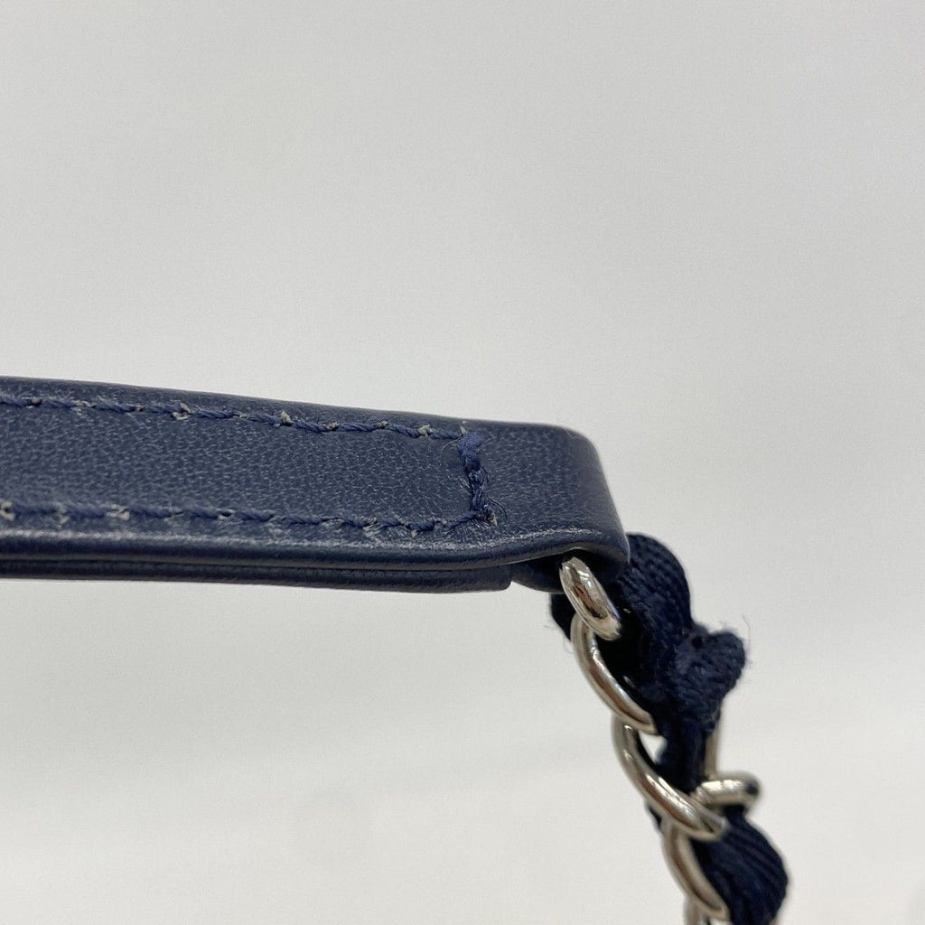 Chanel Chain Tote Deauville Straw Ivory Navy Silver — view 9