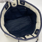 Chanel Chain Tote Deauville Straw Ivory Navy Silver — view 4