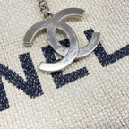 Chanel Chain Tote Deauville Straw Ivory Navy Silver — view 8