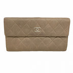 Chanel Wallet Quilted Caviar Leather Beige Silver
