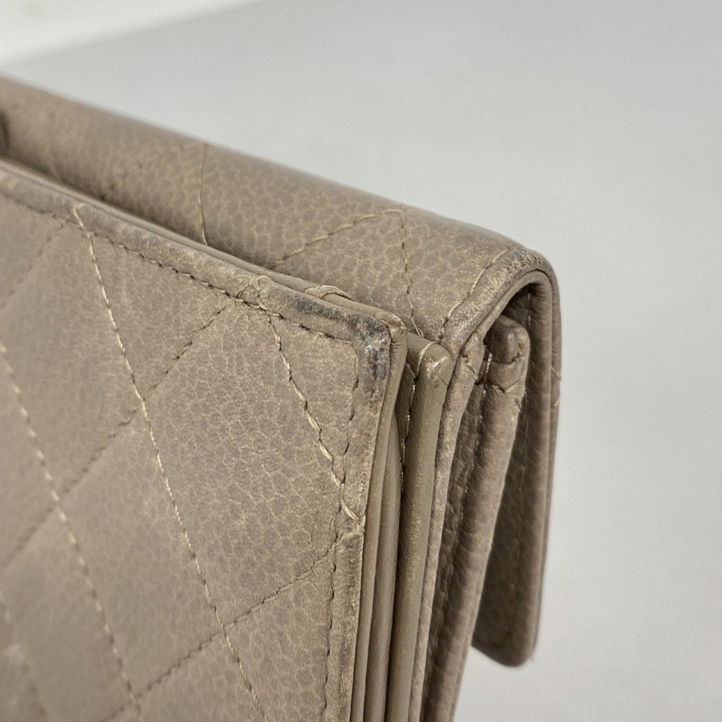 Chanel Wallet Quilted Caviar Leather Beige Silver — view 6