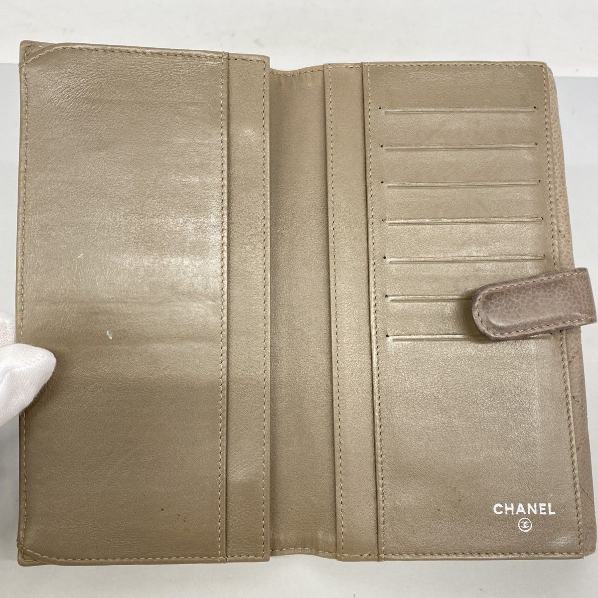 Chanel Wallet Quilted Caviar Leather Beige Silver — view 3