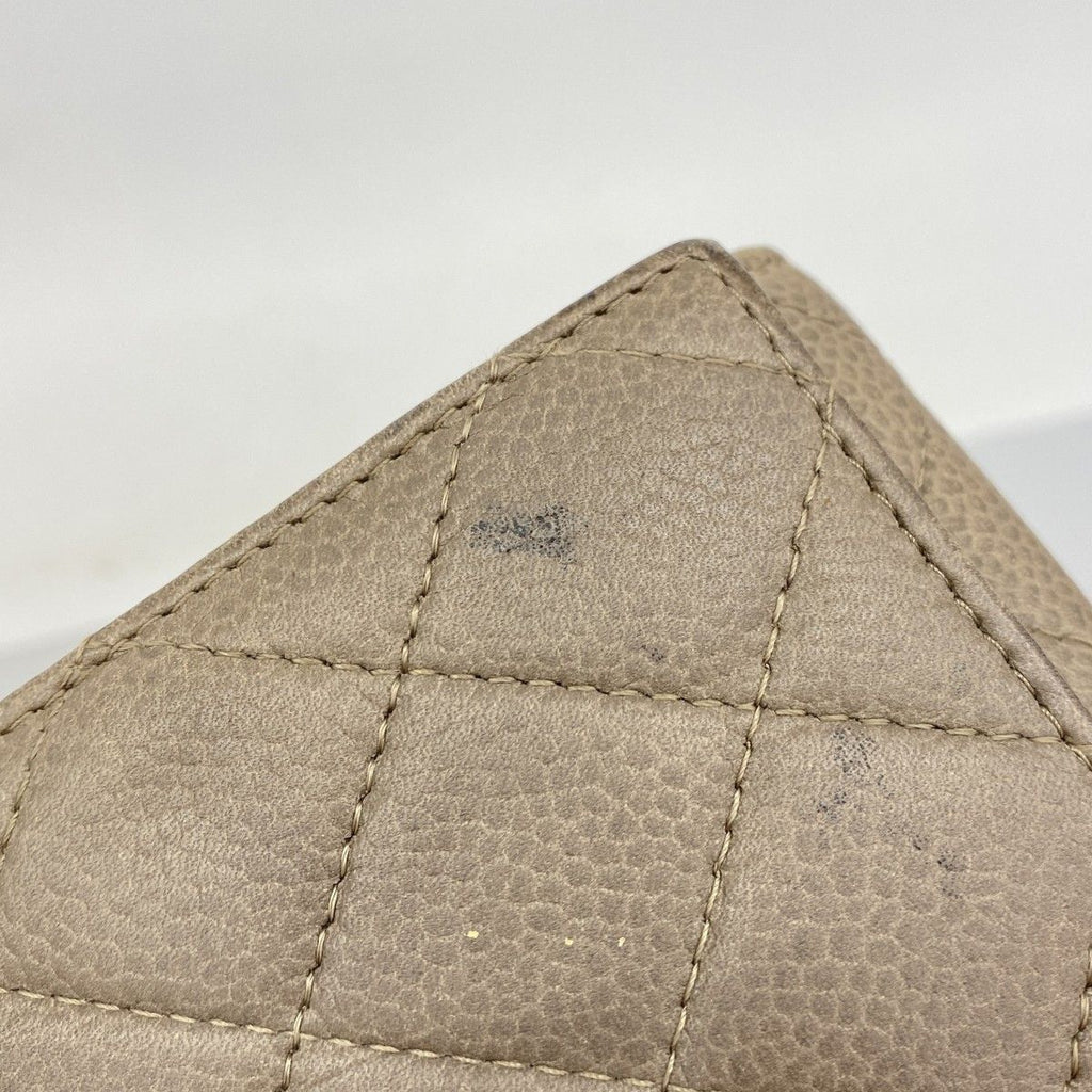 Chanel Wallet Quilted Caviar Leather Beige Silver — view 5