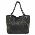 Chanel Chain Tote Leather Black Silver