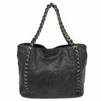 Chanel Chain Tote Leather Black Silver
