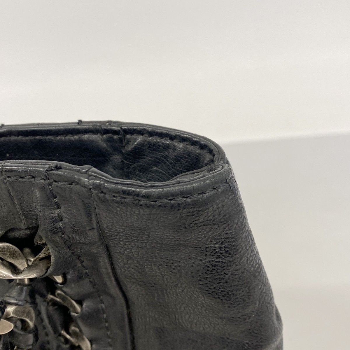 Chanel Chain Tote Leather Black Silver — view 7