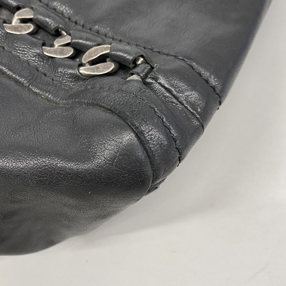 Chanel Chain Tote Leather Black Silver — view 6