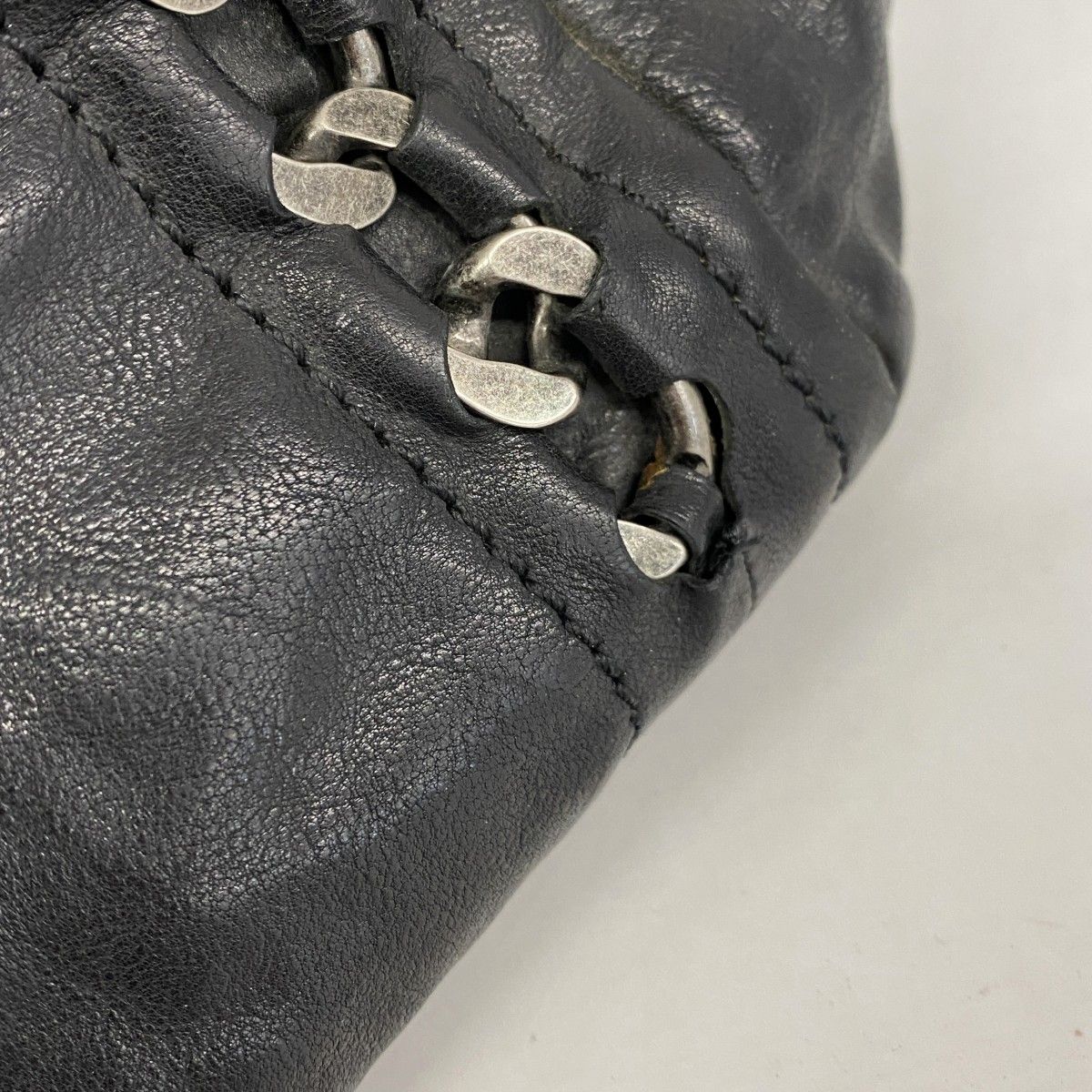 Chanel Chain Tote Leather Black Silver — view 9