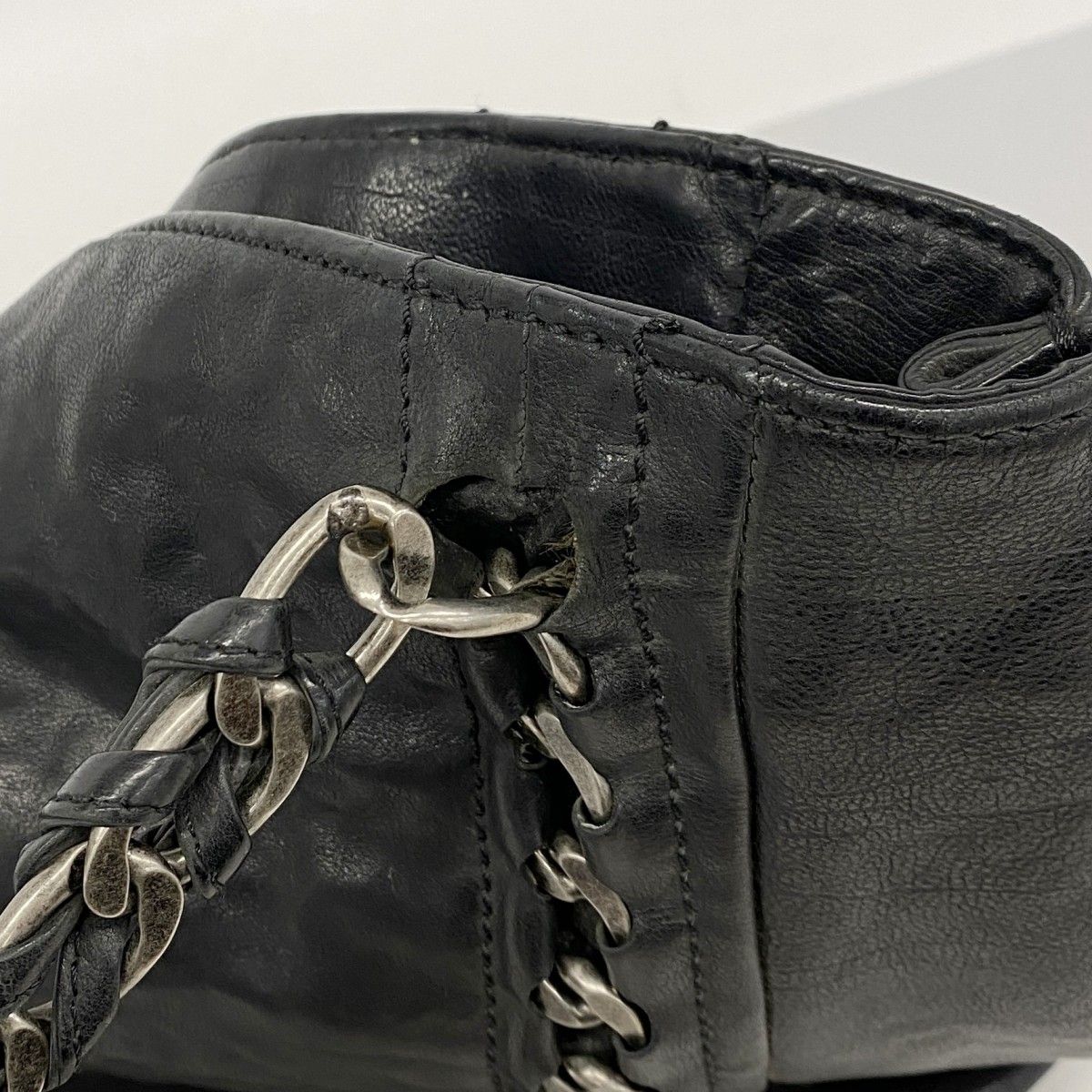 Chanel Chain Tote Leather Black Silver — view 8