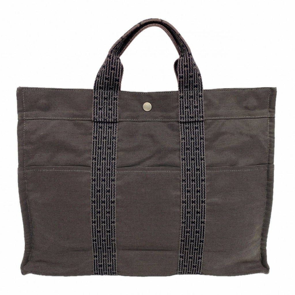 Hermes Tote Her Line MM Canvas Gray Silver