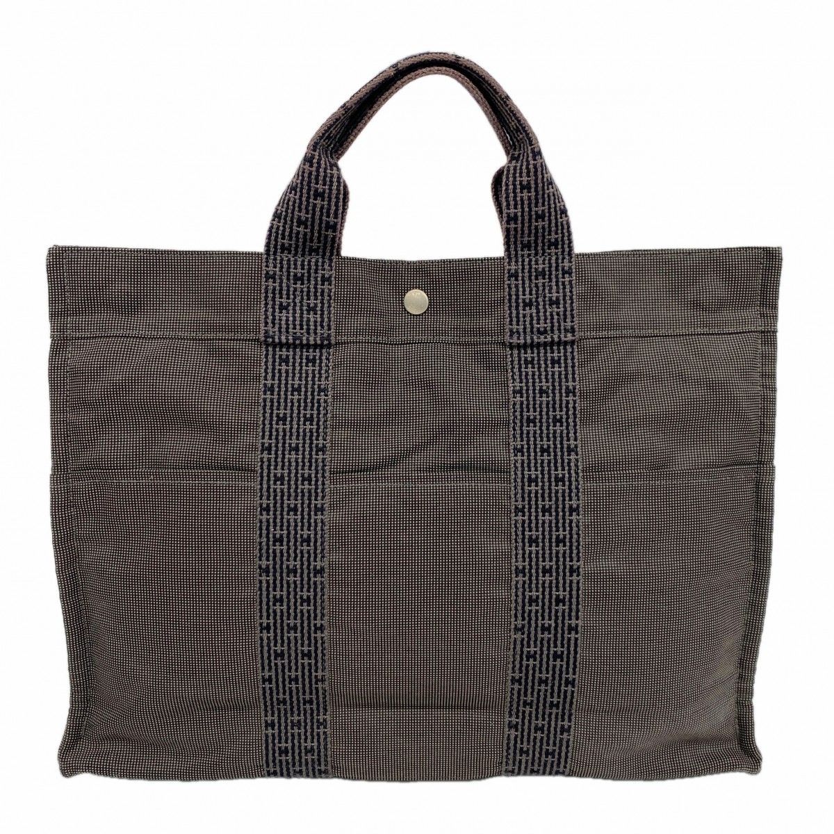 Hermes Tote Her Line MM Canvas Gray Silver