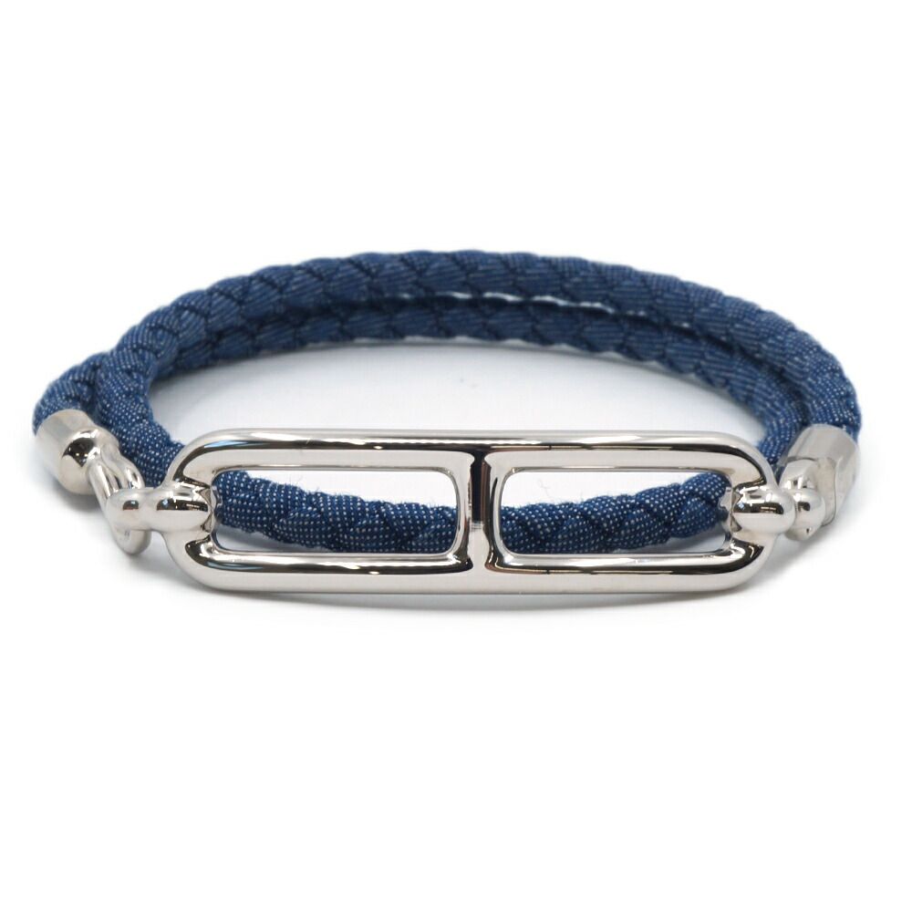 Hermes Roulis Double Tour Bracelet Metal Blue 15 cm Silver