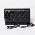 Chanel Cambon Line Chain Wallet Quilted Lambskin CC Logo Patent Black Pink