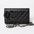 Chanel Cambon Line Chain Wallet Quilted Lambskin CC Logo Patent Black Pink