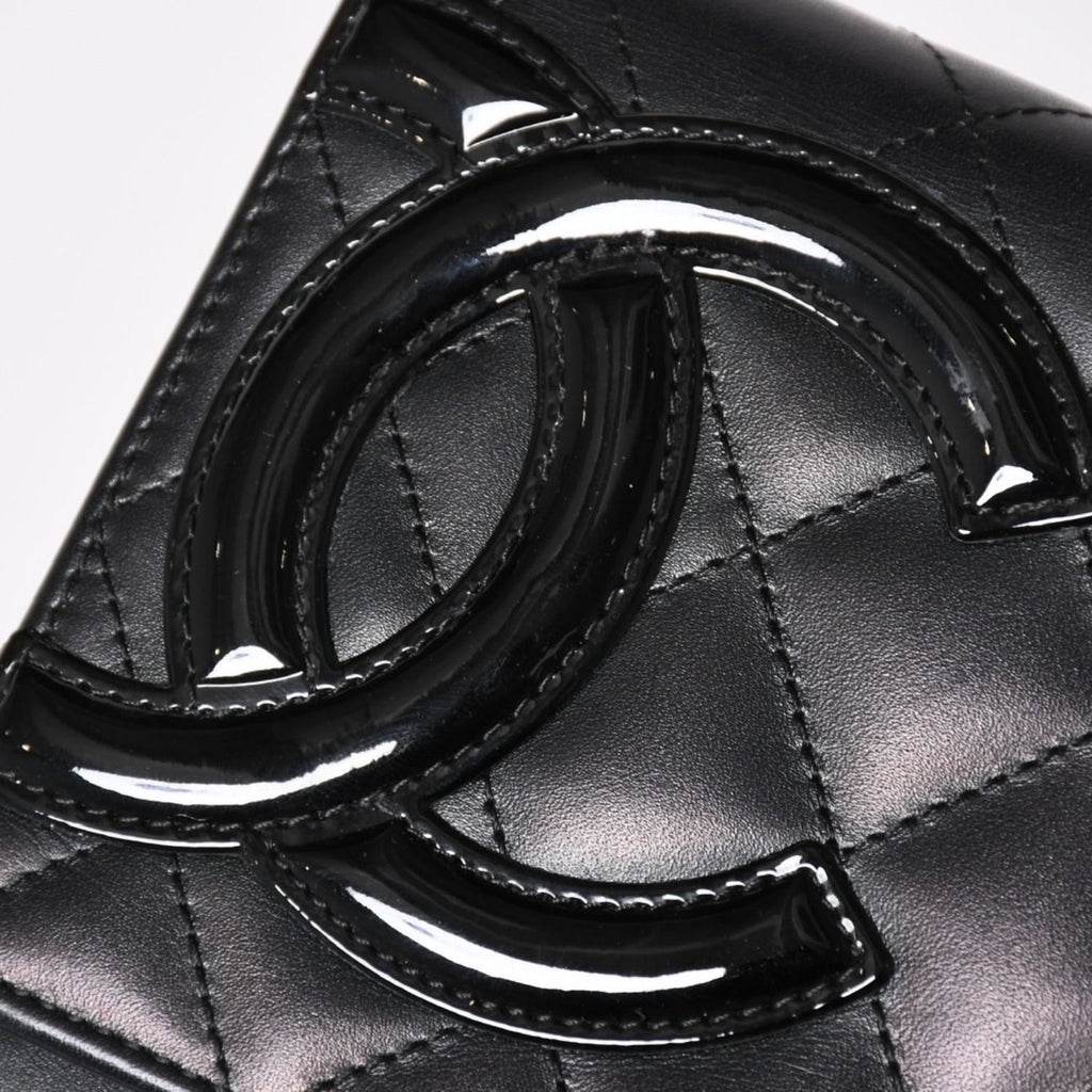 Chanel Cambon Line Chain Wallet Quilted Lambskin CC Logo Patent Black Pink — view 6