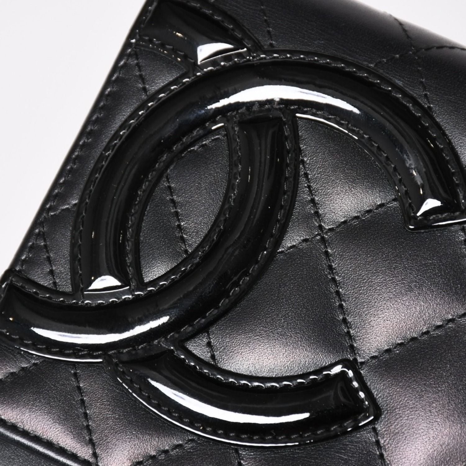Chanel Cambon Line Chain Wallet Quilted Lambskin CC Logo Patent Black Pink — view 6