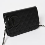 Chanel Cambon Line Chain Wallet Quilted Lambskin CC Logo Patent Black Pink — view 3