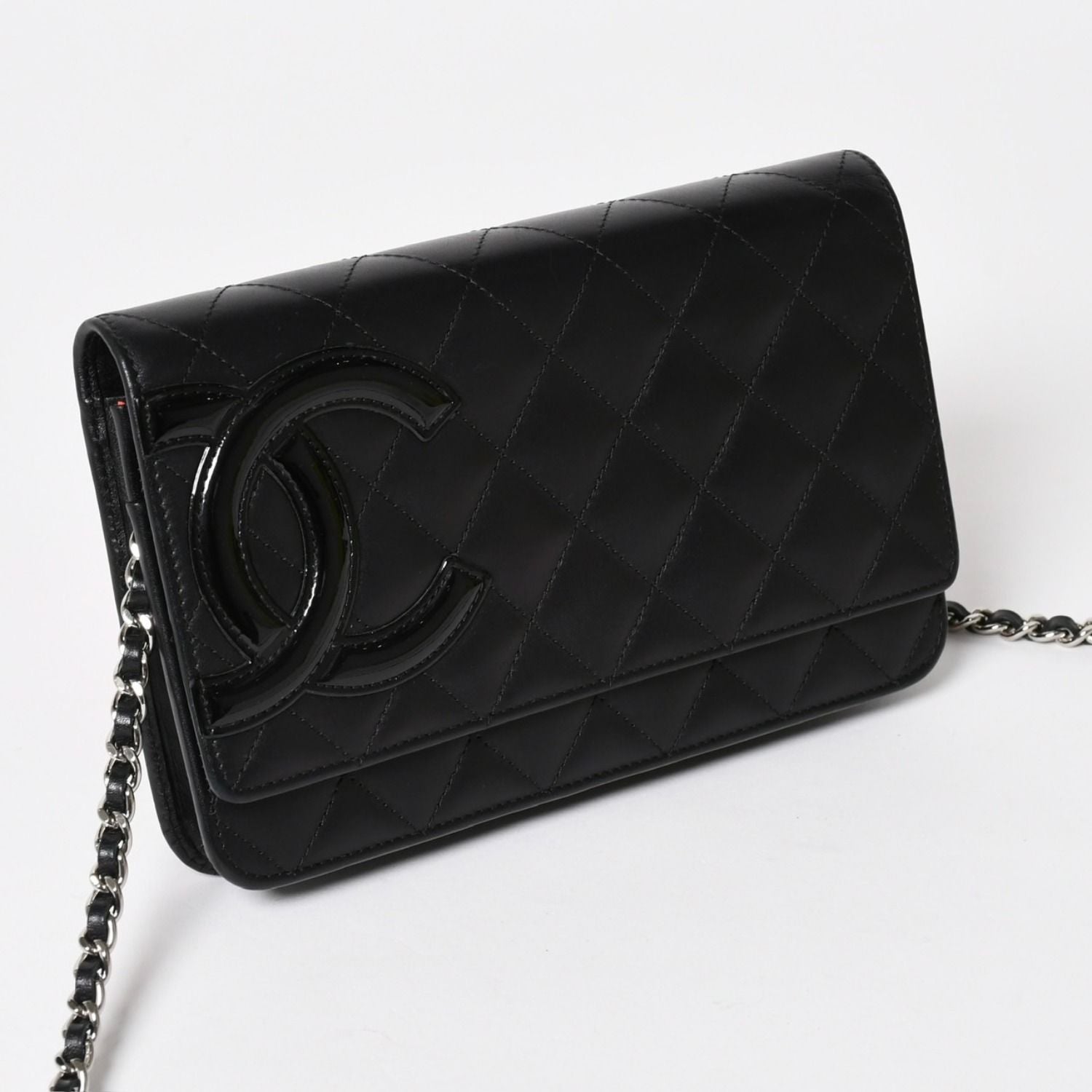 Chanel Cambon Line Chain Wallet Quilted Lambskin CC Logo Patent Black Pink — view 3