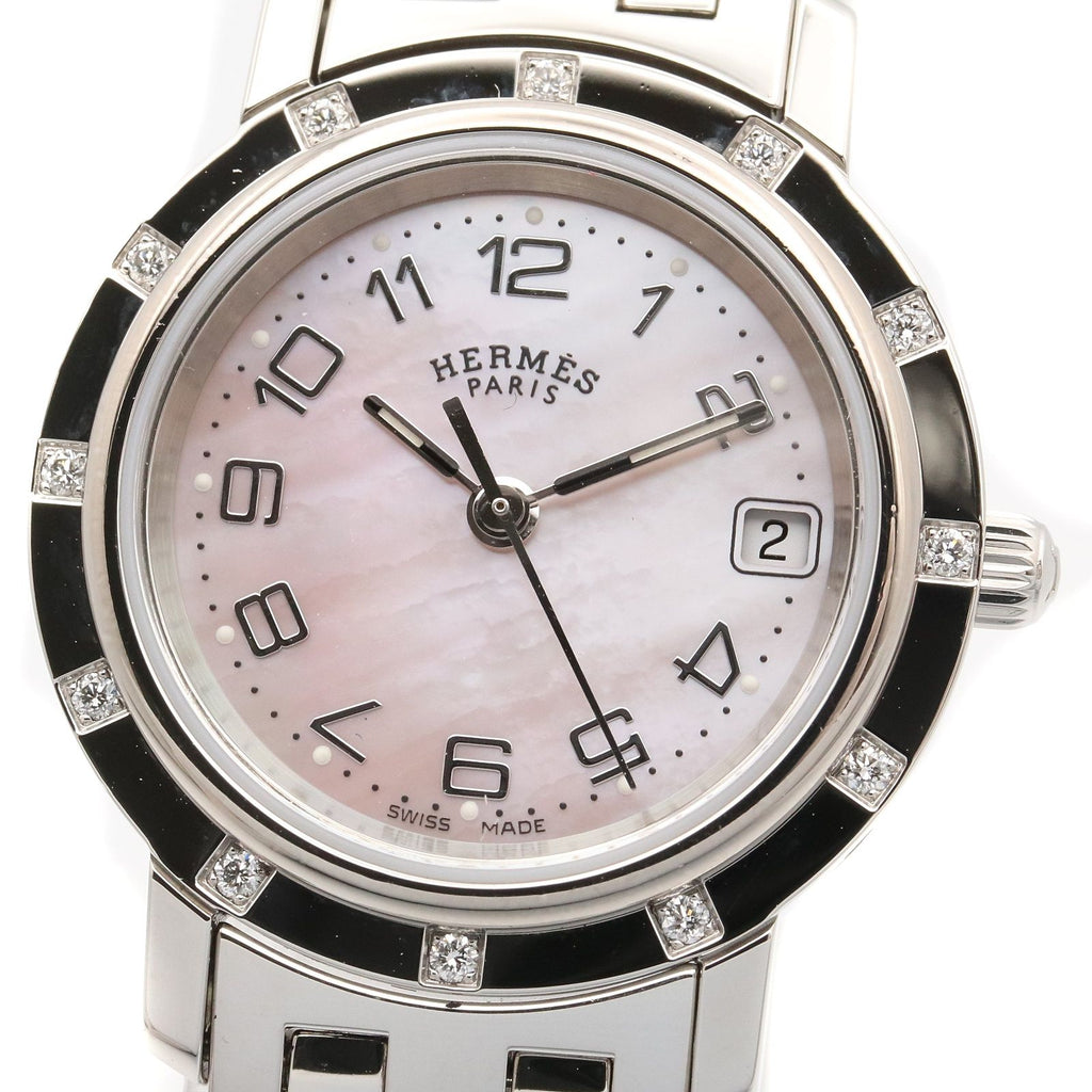 Hermes Watch Cles Diamond Pink Shell Stainless Steel — view 3