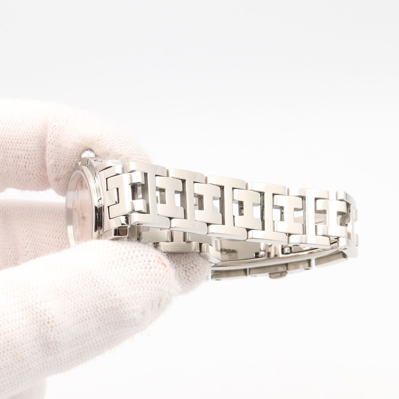Hermes Watch Cles Diamond Pink Shell Stainless Steel — view 8