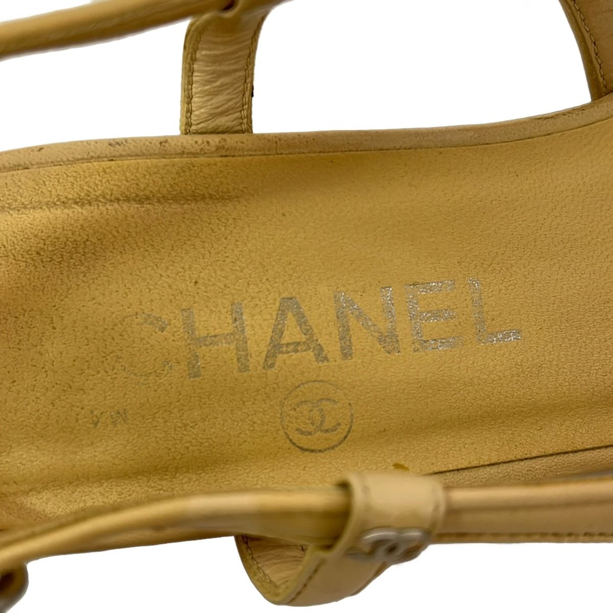 Chanel Sandals 36.5 C Beige Black Ribbon Leather — view 5