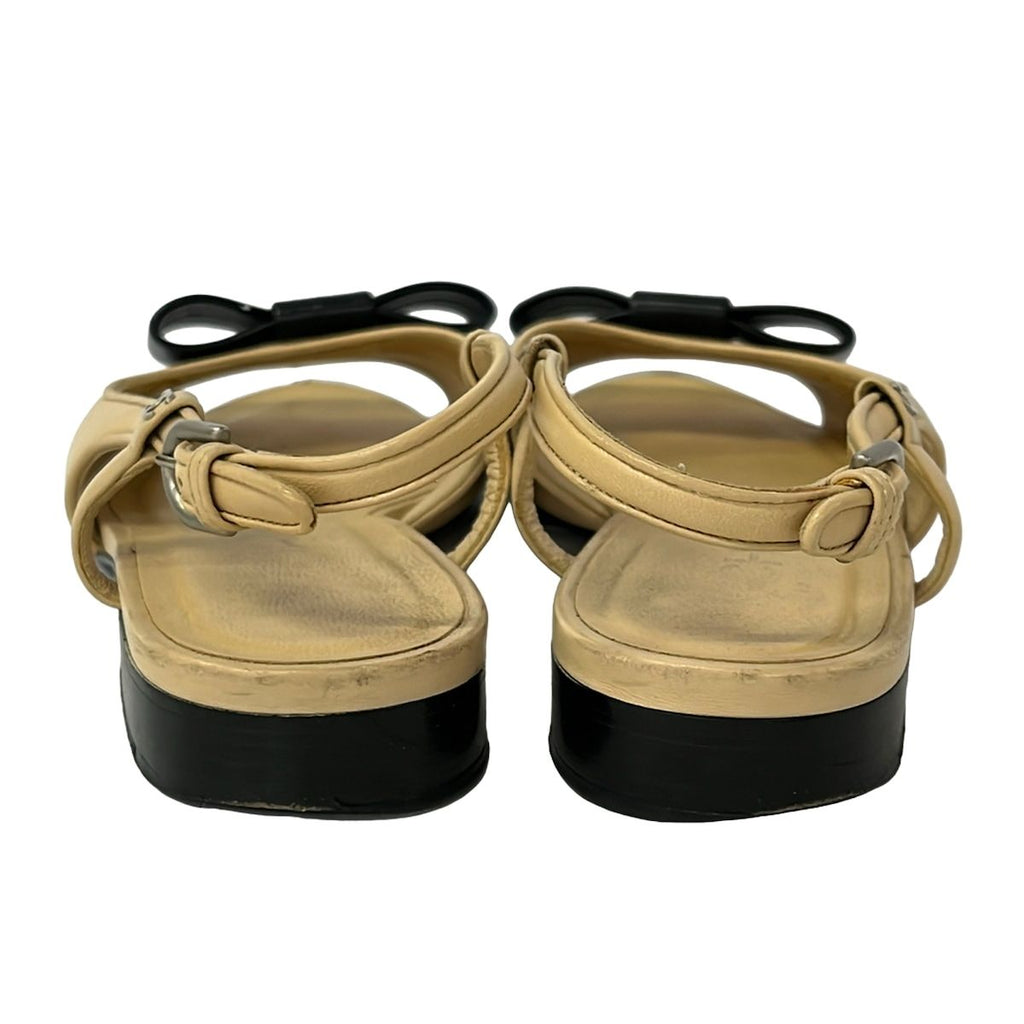Chanel Sandals 36.5 C Beige Black Ribbon Leather — view 3